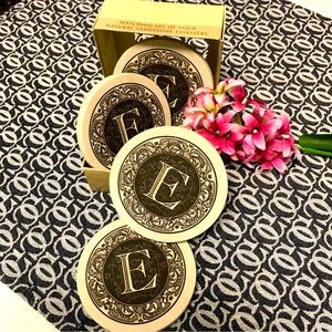 Monogrammed Natural Sandstone coasters “E” NIB